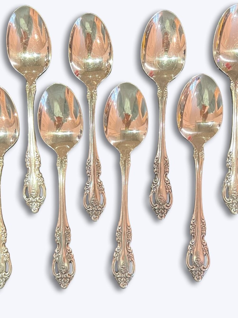 Oneida Community Brahms Stainless Oval Place Soup Spoons 6 7/8 Set of 8 Floral